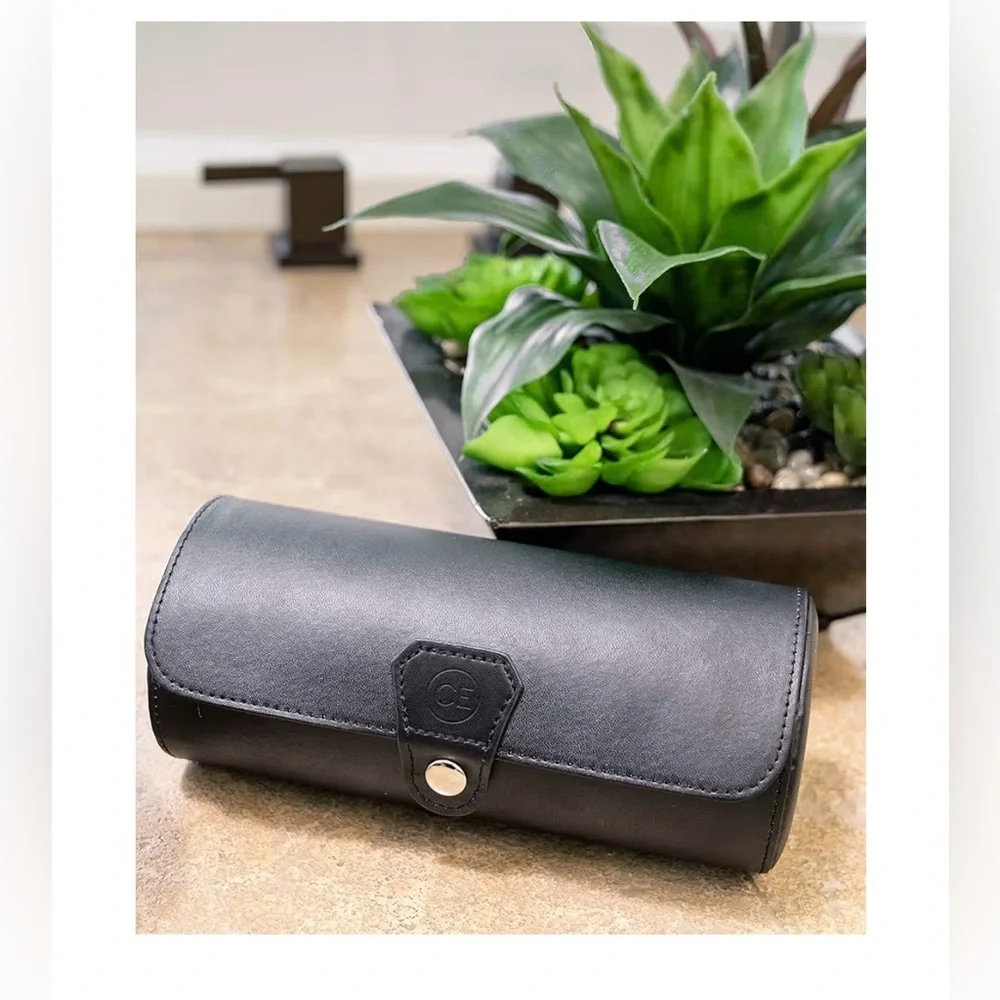 Luxury Automatic Watch Winder Black Leather Display Case Glass Top - Picture 3 of 10